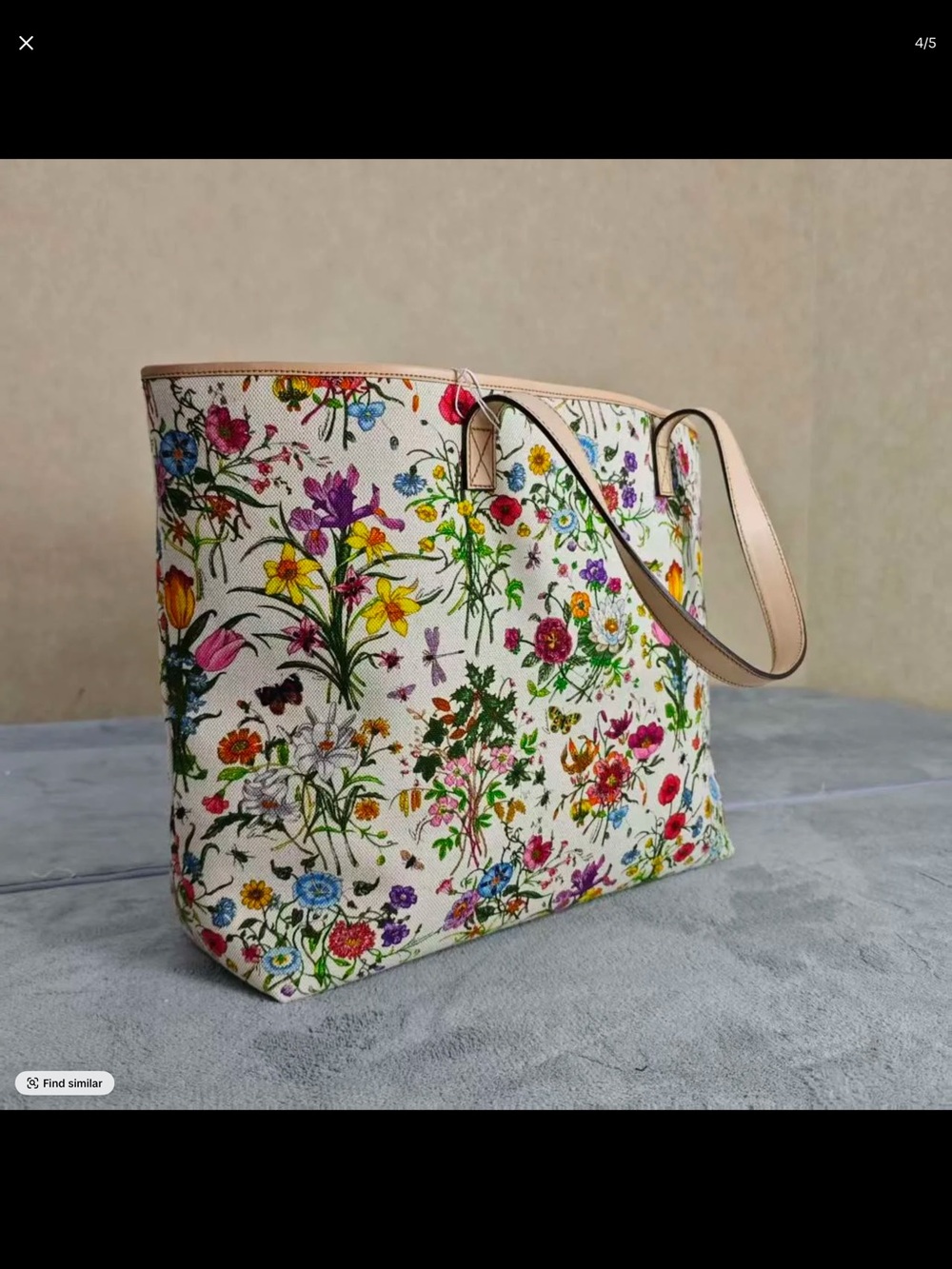 Gucci White Floral Canvas Tote with Pink Leather Handles - Picture 4 of 7